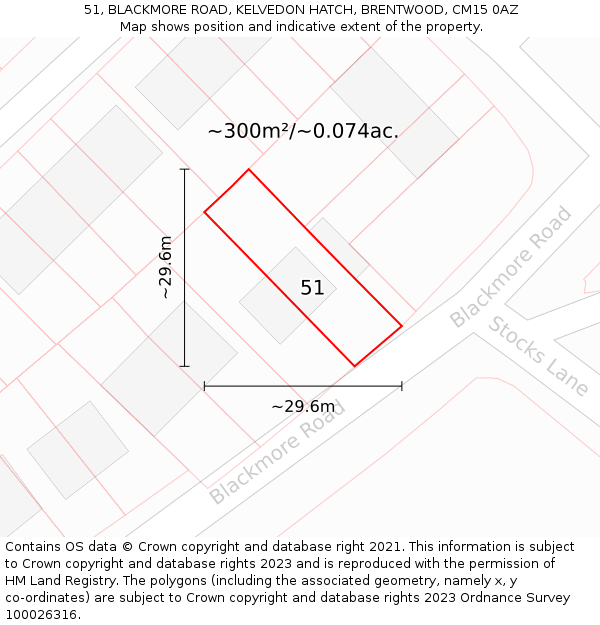 51, BLACKMORE ROAD, KELVEDON HATCH, BRENTWOOD, CM15 0AZ: Plot and title map