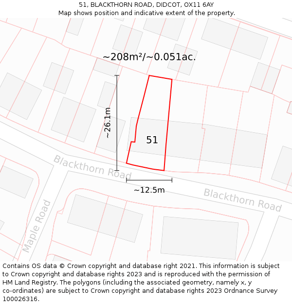 51, BLACKTHORN ROAD, DIDCOT, OX11 6AY: Plot and title map