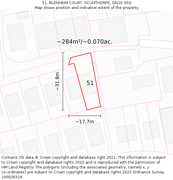 51, BLENHEIM COURT, SCUNTHORPE, DN16 3SQ: Plot and title map