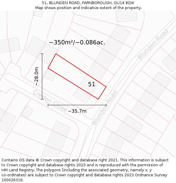 51, BLUNDEN ROAD, FARNBOROUGH, GU14 8QW: Plot and title map