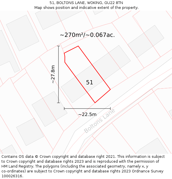 51, BOLTONS LANE, WOKING, GU22 8TN: Plot and title map