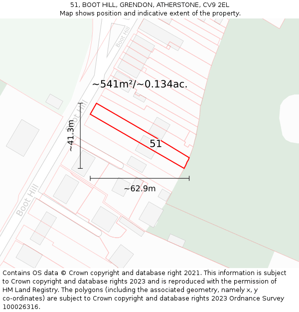 51, BOOT HILL, GRENDON, ATHERSTONE, CV9 2EL: Plot and title map