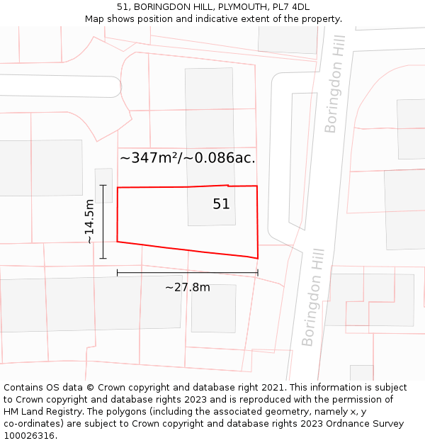 51, BORINGDON HILL, PLYMOUTH, PL7 4DL: Plot and title map