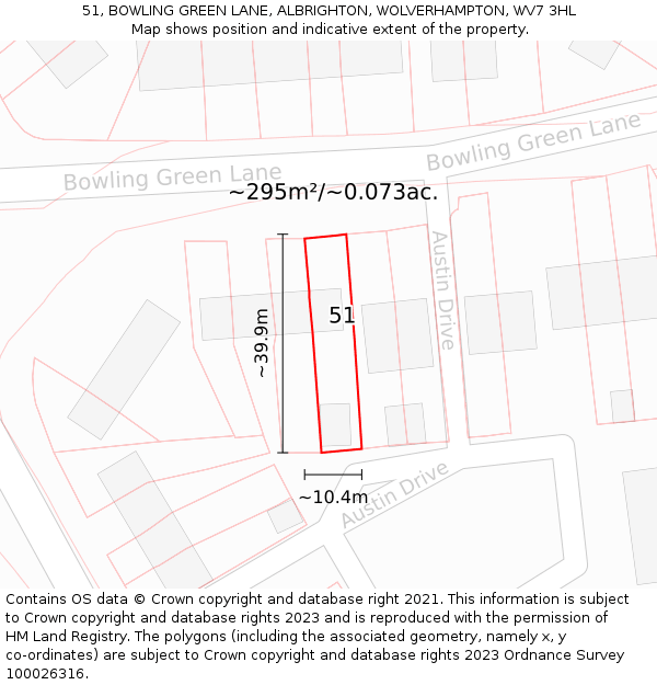 51, BOWLING GREEN LANE, ALBRIGHTON, WOLVERHAMPTON, WV7 3HL: Plot and title map