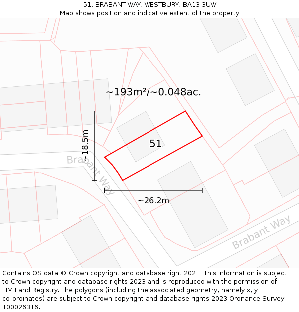 51, BRABANT WAY, WESTBURY, BA13 3UW: Plot and title map