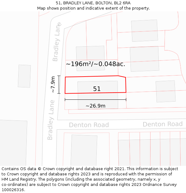 51, BRADLEY LANE, BOLTON, BL2 6RA: Plot and title map