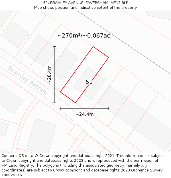 51, BRAMLEY AVENUE, FAVERSHAM, ME13 8LP: Plot and title map