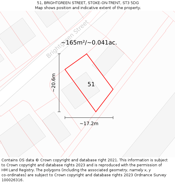 51, BRIGHTGREEN STREET, STOKE-ON-TRENT, ST3 5DG: Plot and title map