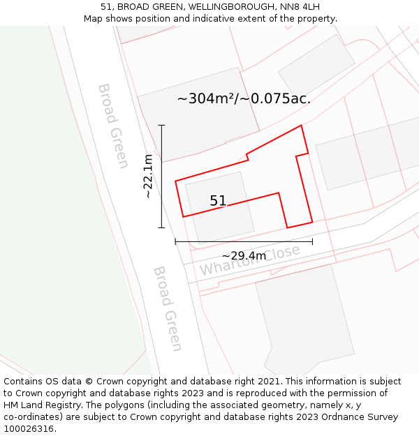 51, BROAD GREEN, WELLINGBOROUGH, NN8 4LH: Plot and title map