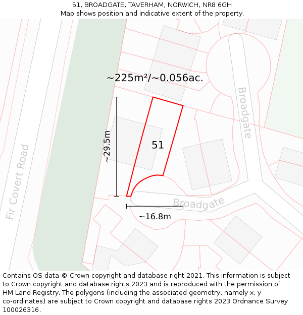 51, BROADGATE, TAVERHAM, NORWICH, NR8 6GH: Plot and title map