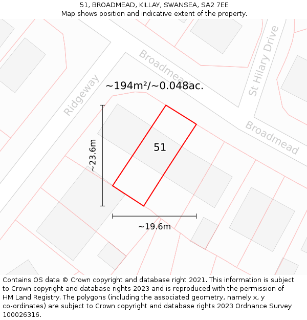 51, BROADMEAD, KILLAY, SWANSEA, SA2 7EE: Plot and title map