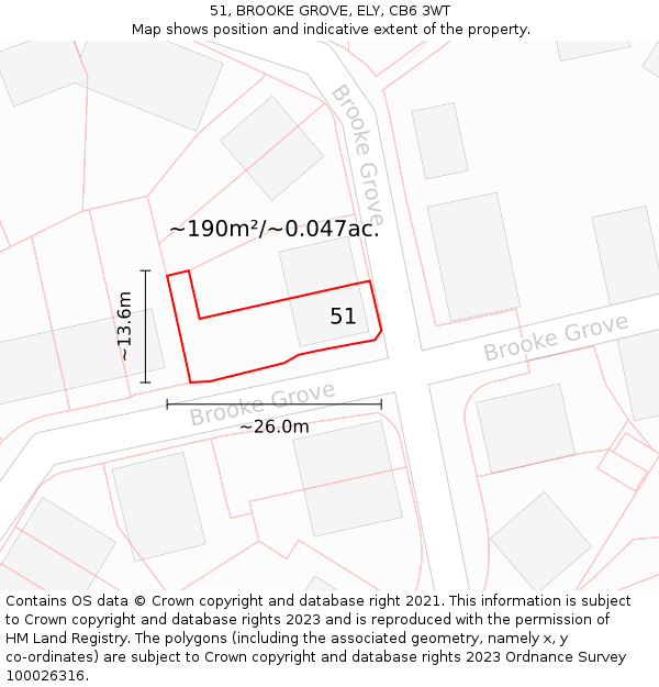 51, BROOKE GROVE, ELY, CB6 3WT: Plot and title map