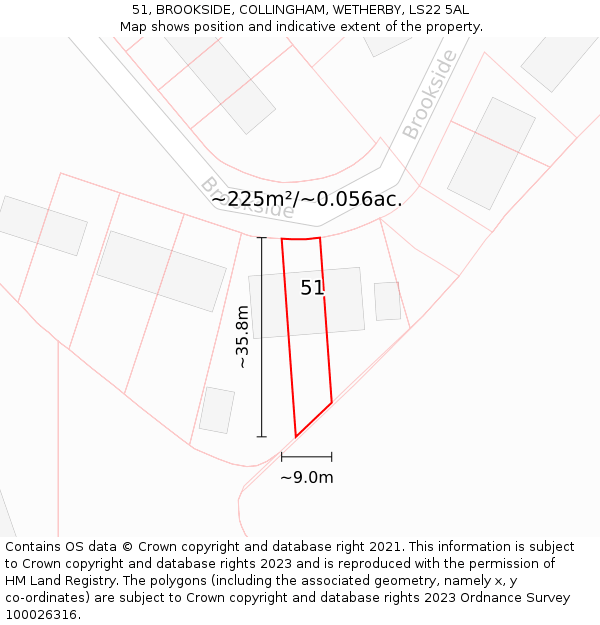 51, BROOKSIDE, COLLINGHAM, WETHERBY, LS22 5AL: Plot and title map