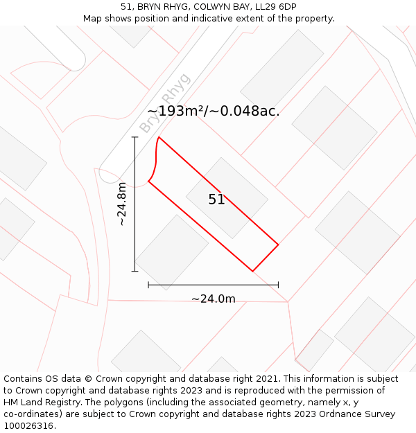 51, BRYN RHYG, COLWYN BAY, LL29 6DP: Plot and title map