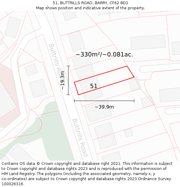 51, BUTTRILLS ROAD, BARRY, CF62 8EG: Plot and title map