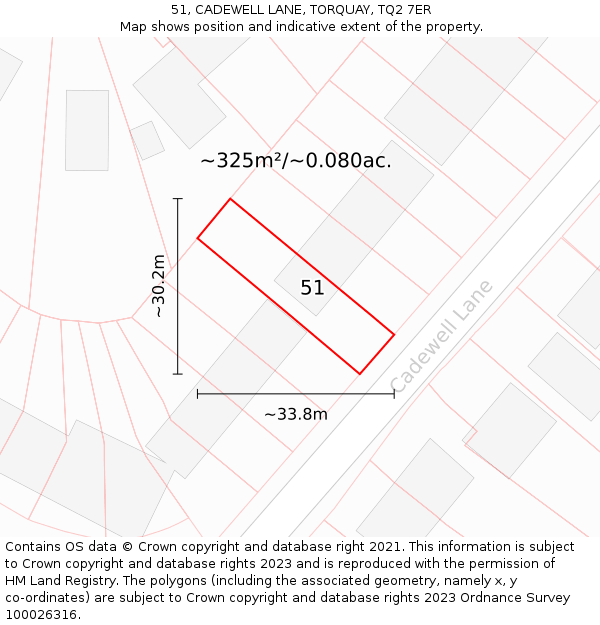 51, CADEWELL LANE, TORQUAY, TQ2 7ER: Plot and title map