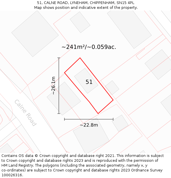 51, CALNE ROAD, LYNEHAM, CHIPPENHAM, SN15 4PL: Plot and title map