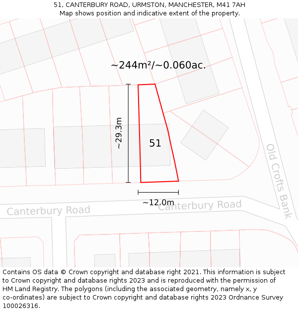 51, CANTERBURY ROAD, URMSTON, MANCHESTER, M41 7AH: Plot and title map