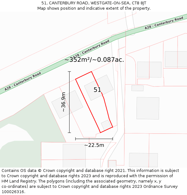 51, CANTERBURY ROAD, WESTGATE-ON-SEA, CT8 8JT: Plot and title map