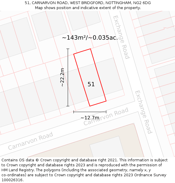 51, CARNARVON ROAD, WEST BRIDGFORD, NOTTINGHAM, NG2 6DG: Plot and title map