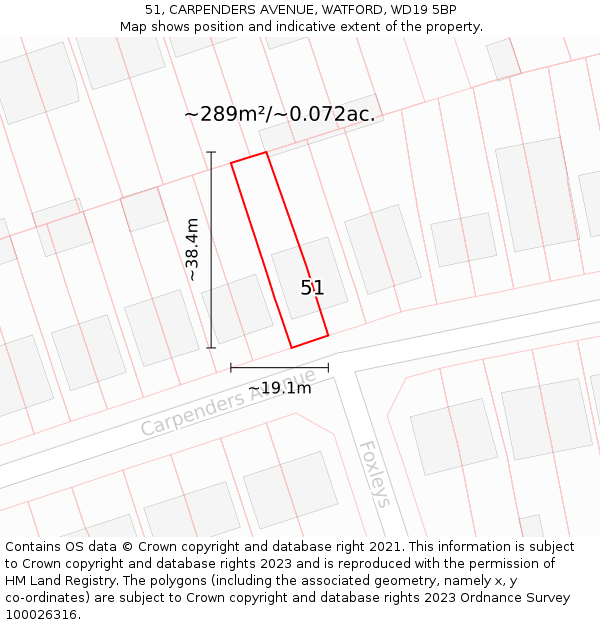 51, CARPENDERS AVENUE, WATFORD, WD19 5BP: Plot and title map