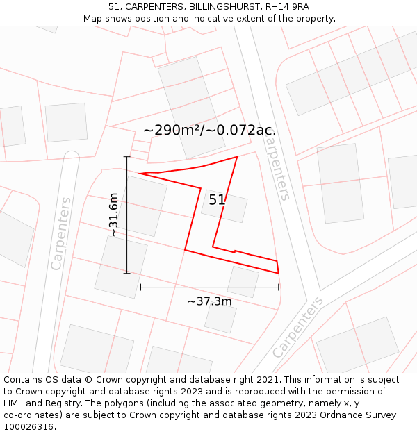 51, CARPENTERS, BILLINGSHURST, RH14 9RA: Plot and title map