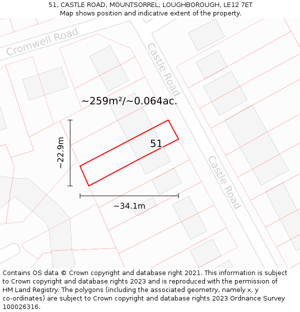 51, CASTLE ROAD, MOUNTSORREL, LOUGHBOROUGH, LE12 7ET: Plot and title map