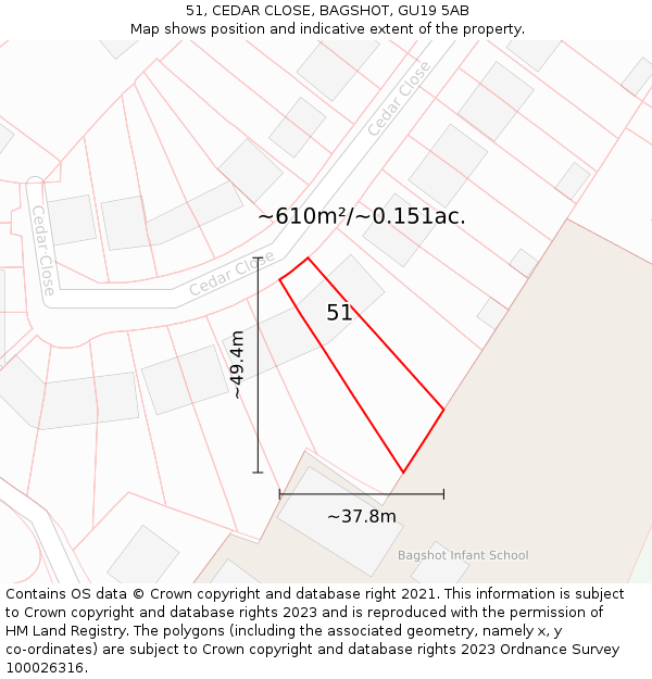 51, CEDAR CLOSE, BAGSHOT, GU19 5AB: Plot and title map