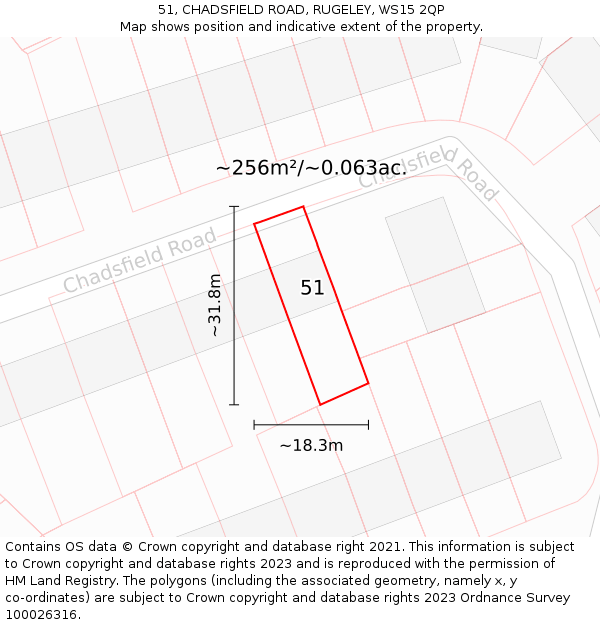 51, CHADSFIELD ROAD, RUGELEY, WS15 2QP: Plot and title map