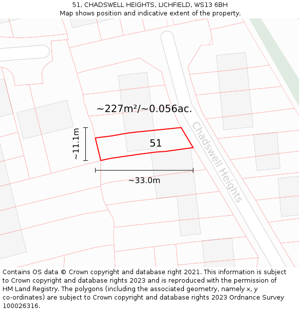 51, CHADSWELL HEIGHTS, LICHFIELD, WS13 6BH: Plot and title map