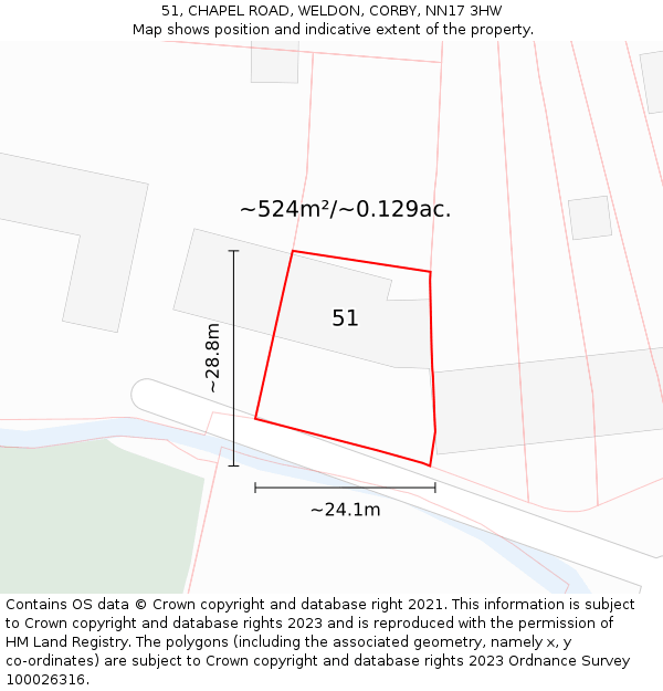 51, CHAPEL ROAD, WELDON, CORBY, NN17 3HW: Plot and title map