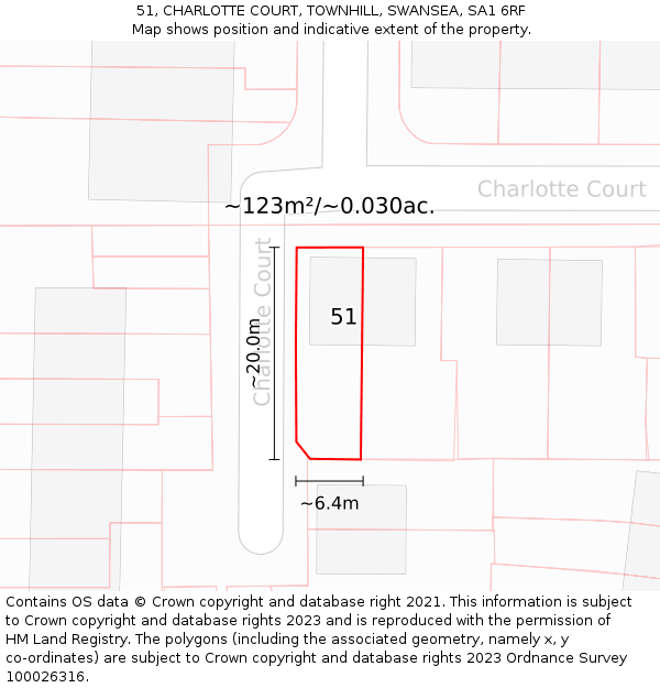 51, CHARLOTTE COURT, TOWNHILL, SWANSEA, SA1 6RF: Plot and title map