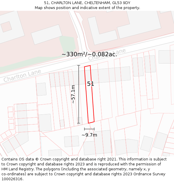 51, CHARLTON LANE, CHELTENHAM, GL53 9DY: Plot and title map