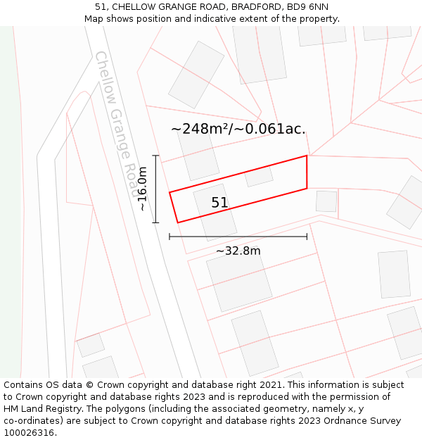 51, CHELLOW GRANGE ROAD, BRADFORD, BD9 6NN: Plot and title map