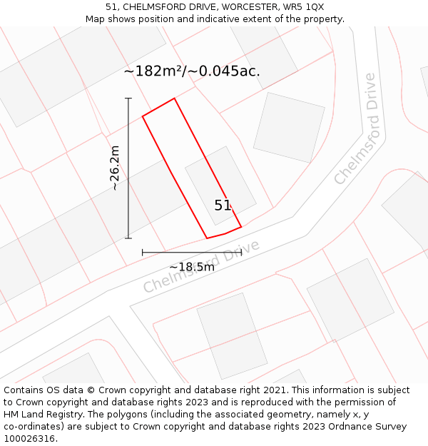 51, CHELMSFORD DRIVE, WORCESTER, WR5 1QX: Plot and title map