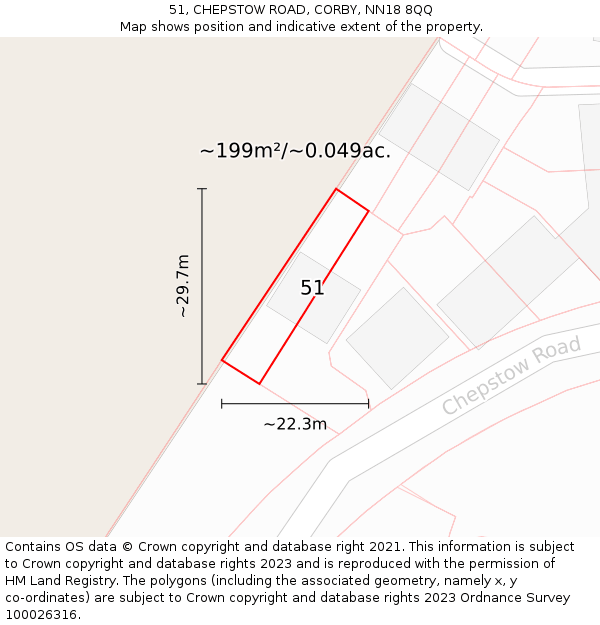 51, CHEPSTOW ROAD, CORBY, NN18 8QQ: Plot and title map