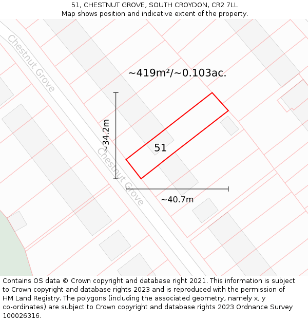 51, CHESTNUT GROVE, SOUTH CROYDON, CR2 7LL: Plot and title map