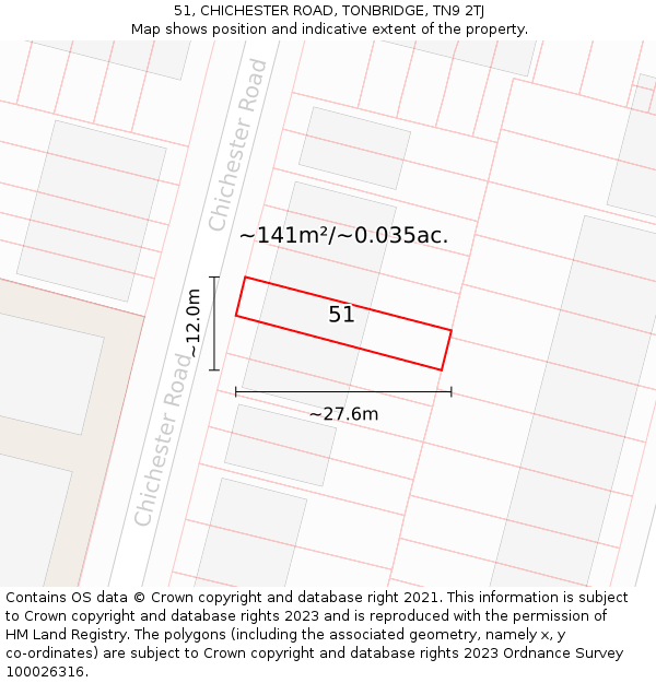 51, CHICHESTER ROAD, TONBRIDGE, TN9 2TJ: Plot and title map