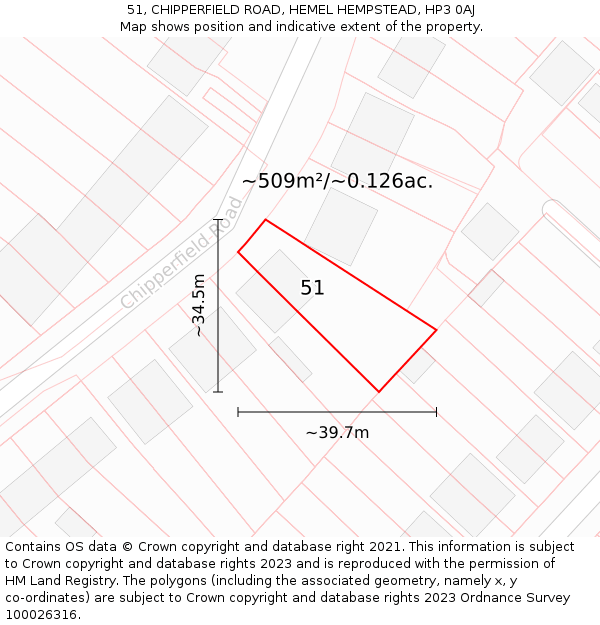 51, CHIPPERFIELD ROAD, HEMEL HEMPSTEAD, HP3 0AJ: Plot and title map