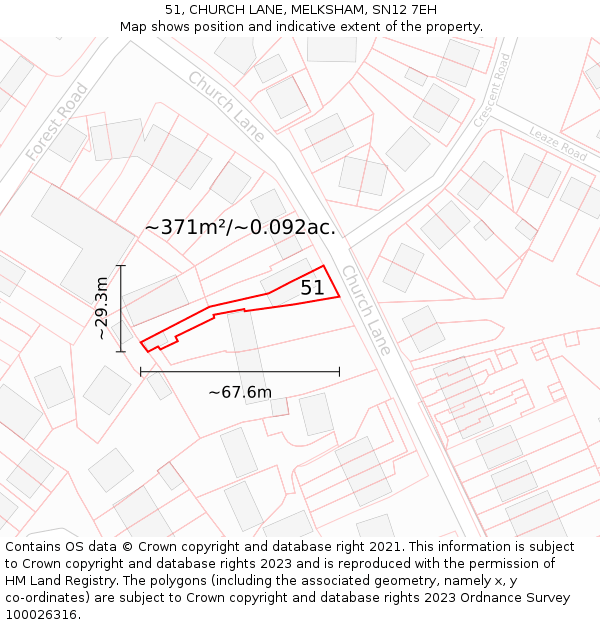 51, CHURCH LANE, MELKSHAM, SN12 7EH: Plot and title map