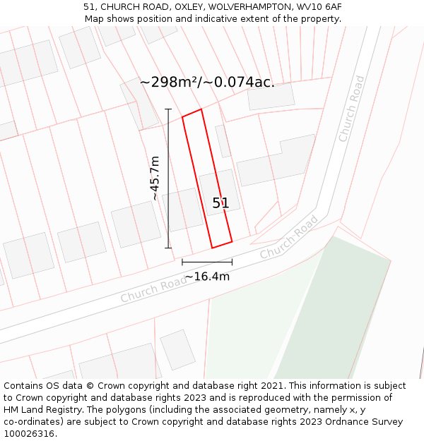 51, CHURCH ROAD, OXLEY, WOLVERHAMPTON, WV10 6AF: Plot and title map