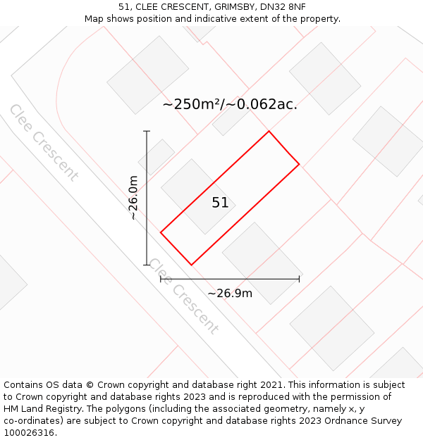 51, CLEE CRESCENT, GRIMSBY, DN32 8NF: Plot and title map