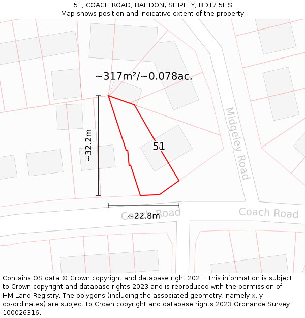 51, COACH ROAD, BAILDON, SHIPLEY, BD17 5HS: Plot and title map