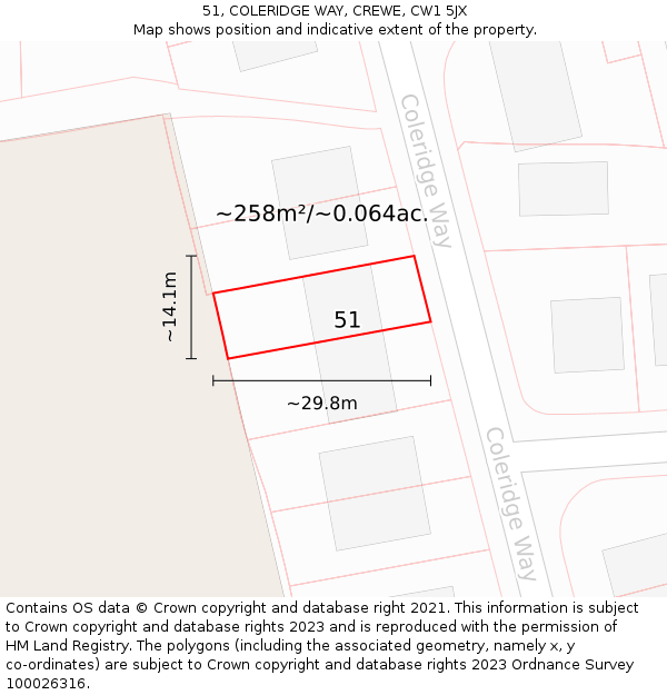 51, COLERIDGE WAY, CREWE, CW1 5JX: Plot and title map