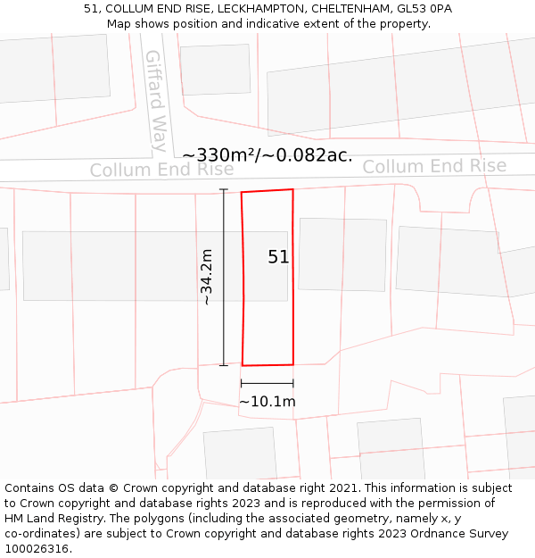 51, COLLUM END RISE, LECKHAMPTON, CHELTENHAM, GL53 0PA: Plot and title map