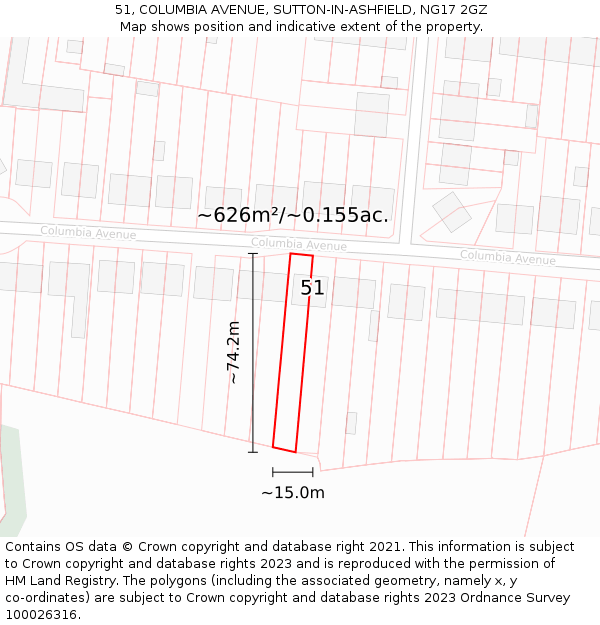 51, COLUMBIA AVENUE, SUTTON-IN-ASHFIELD, NG17 2GZ: Plot and title map