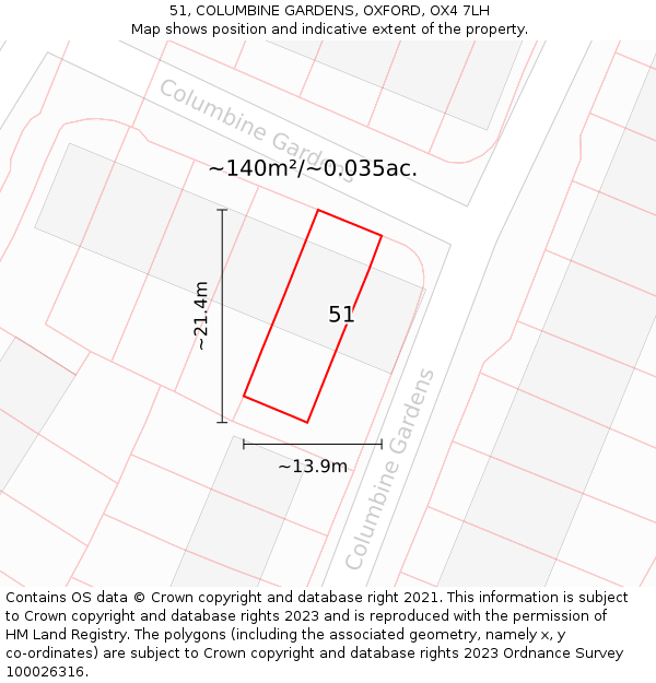 51, COLUMBINE GARDENS, OXFORD, OX4 7LH: Plot and title map