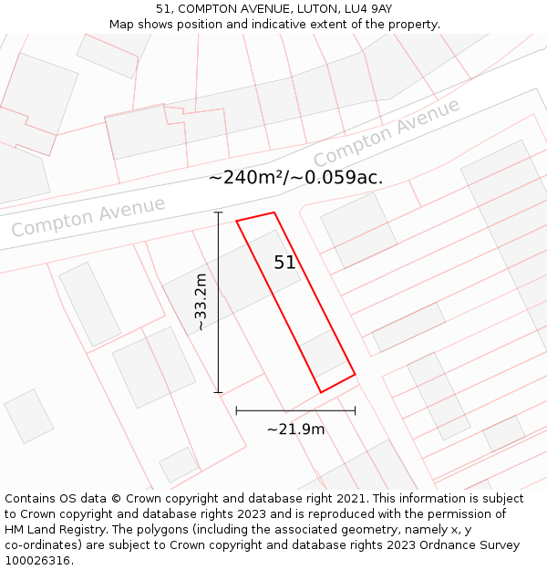 51, COMPTON AVENUE, LUTON, LU4 9AY: Plot and title map