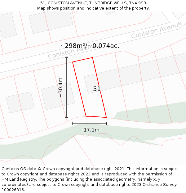 51, CONISTON AVENUE, TUNBRIDGE WELLS, TN4 9SR: Plot and title map