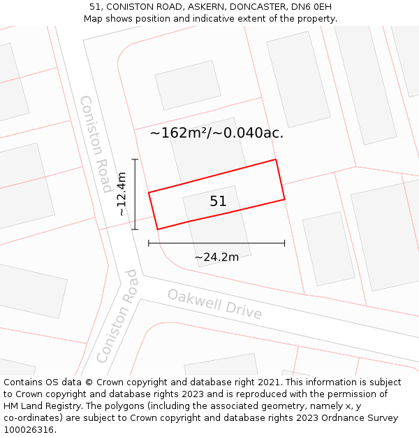 51, CONISTON ROAD, ASKERN, DONCASTER, DN6 0EH: Plot and title map